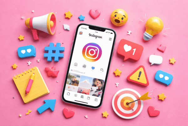 instagram marketing and growth concept with smartphone and social media icons