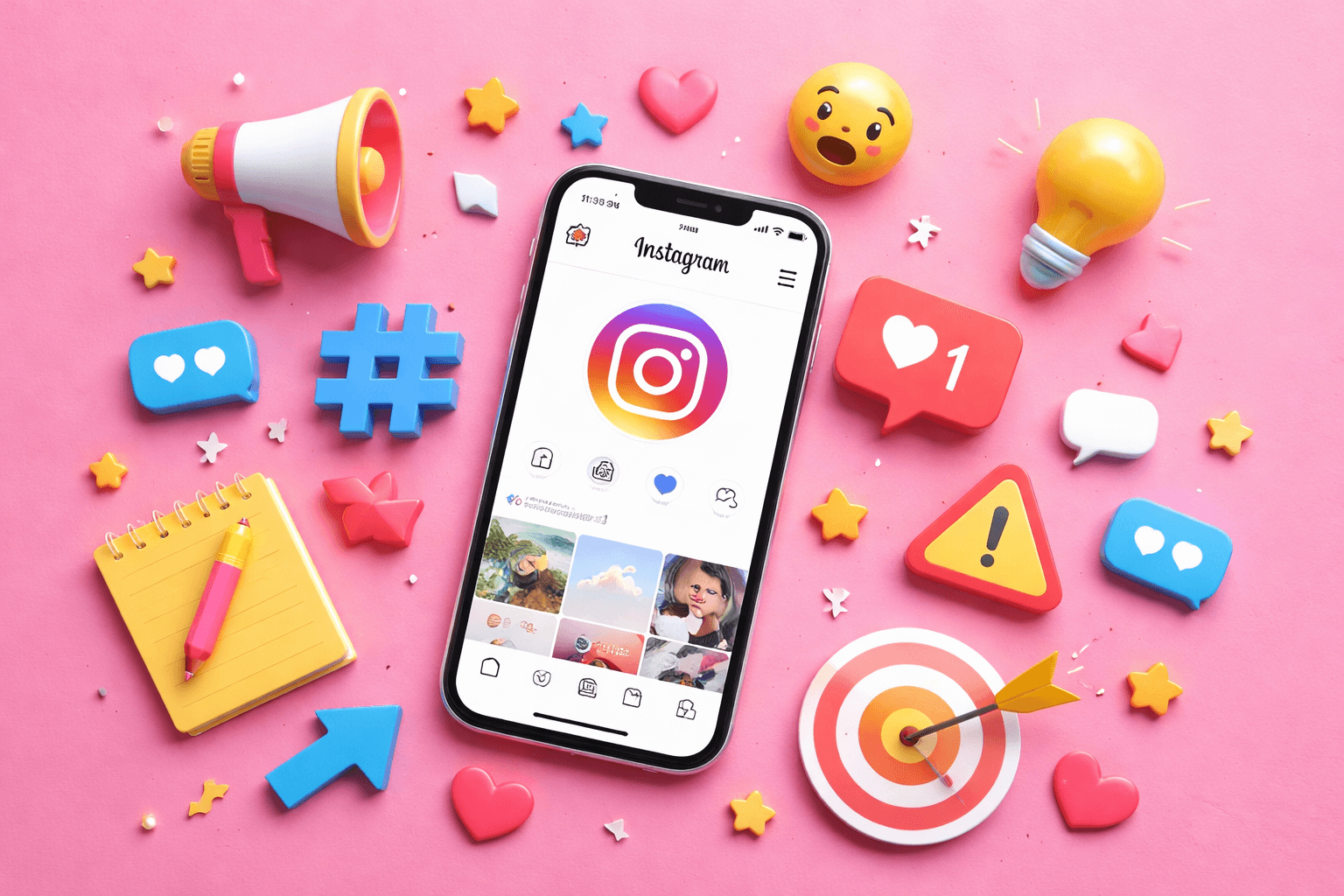 instagram marketing and growth concept with smartphone and social media icons